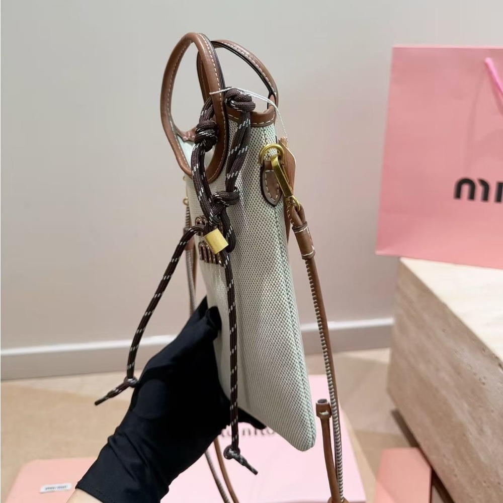 Miu Miu Beau Canvas Phone Bag Lvy Mini Crossbody Bag with Braided Strap - Picture 3 of 9